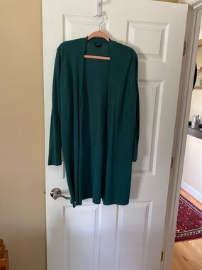 Talbots 100% Merino Wool Cardigan Green Long Open Front L